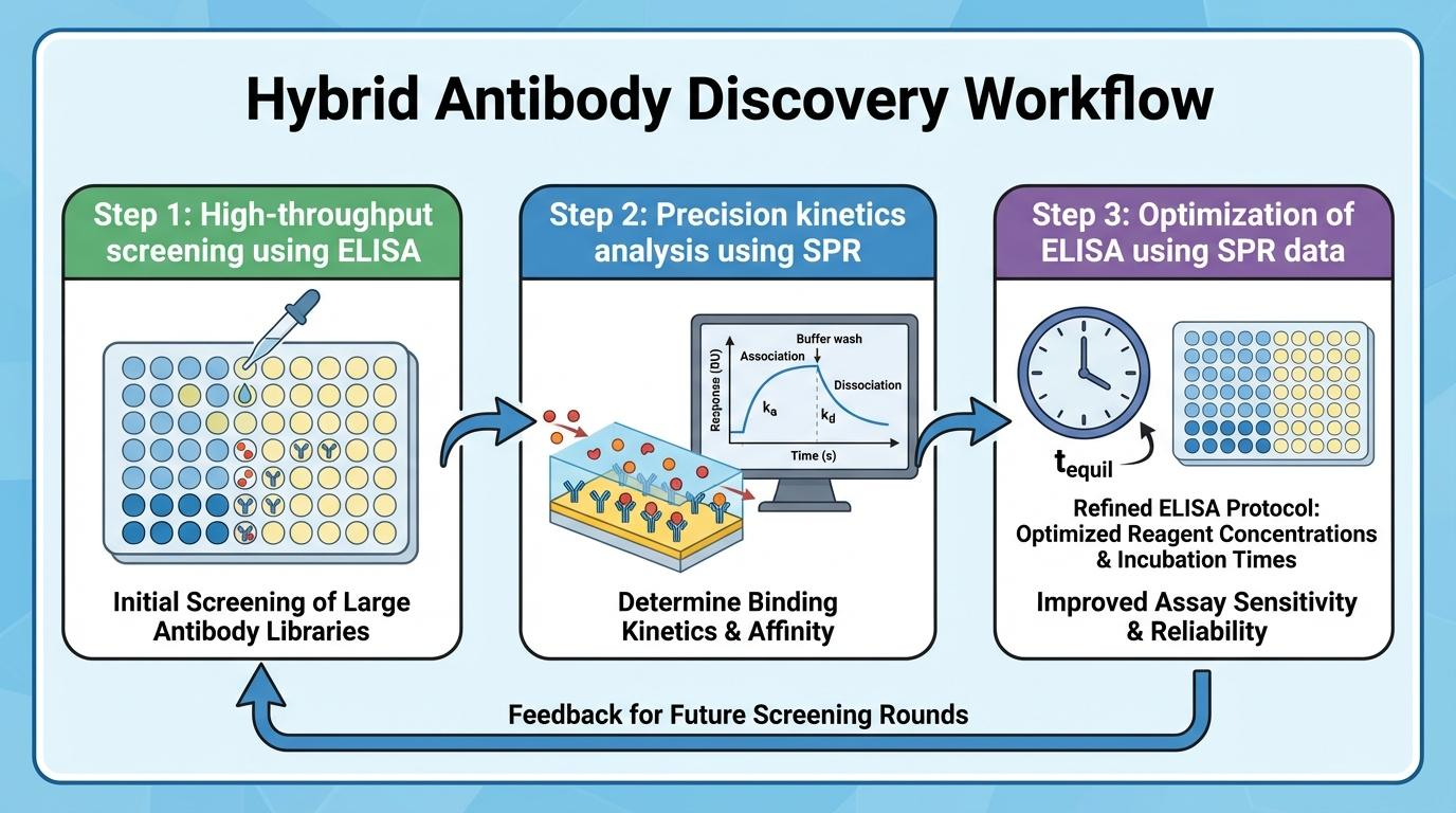 ELISA vs SPR 분석 워크플로우 인포그래픽