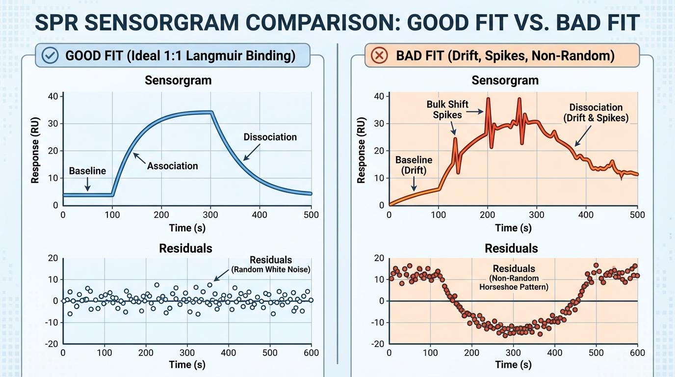 SPR sensorgram comparision good bad