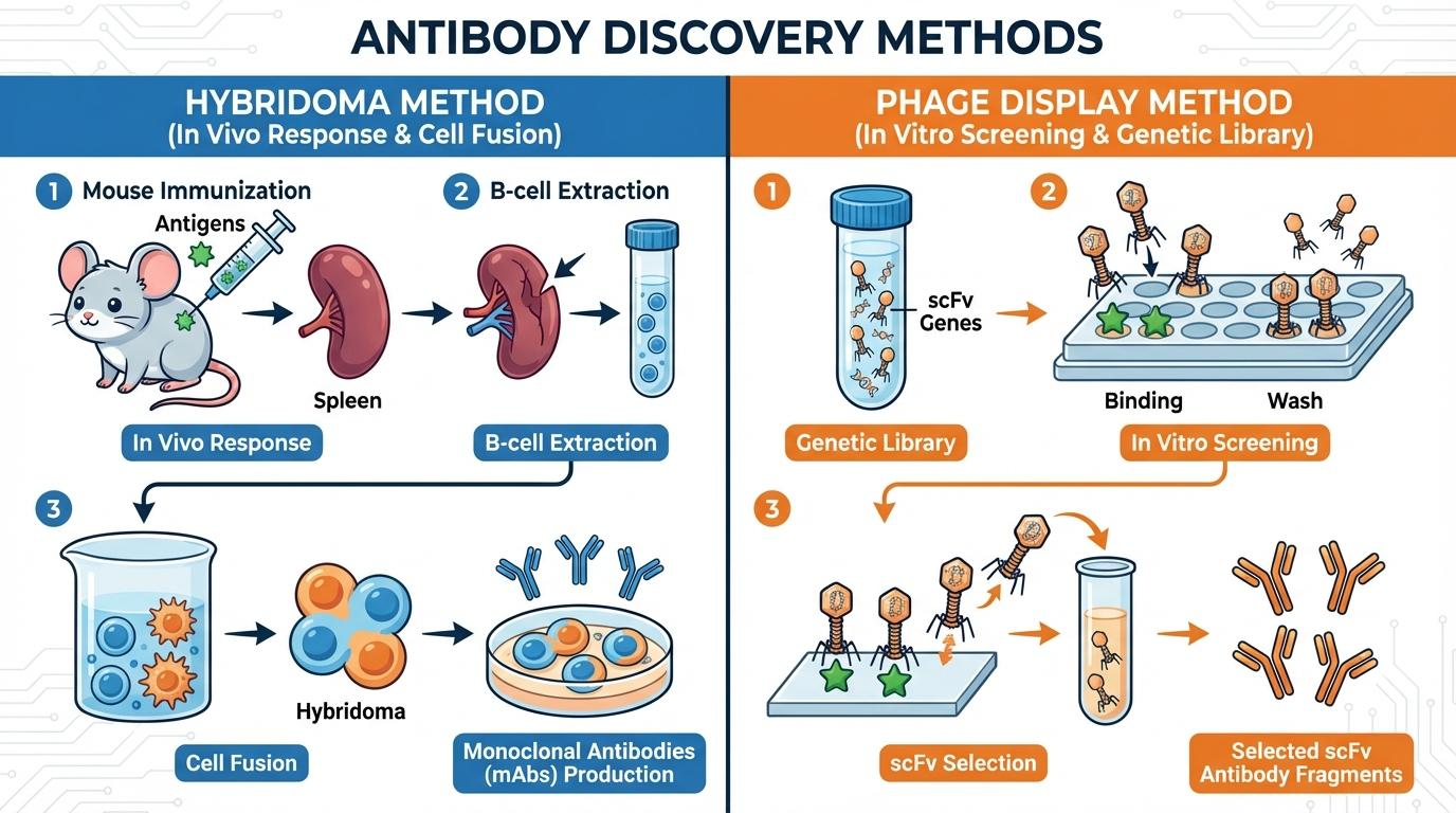하이브리도마와 파지 디스플레이 공정 비교