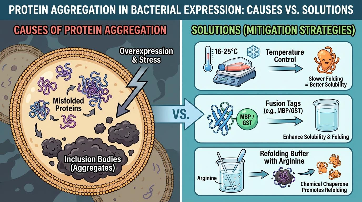 단백질 응집 및 용해 전략 인포그래픽