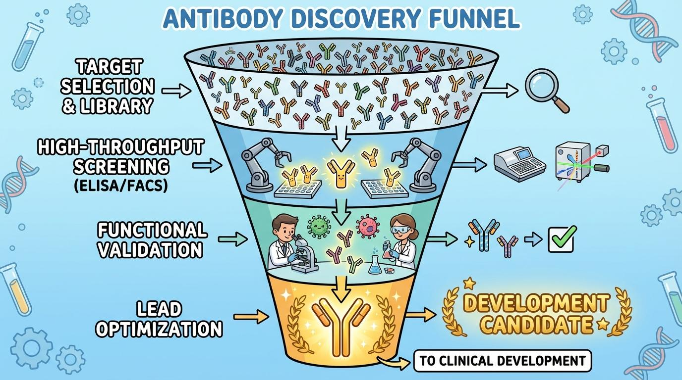 항체 스크리닝 깔때기 인포그래픽
