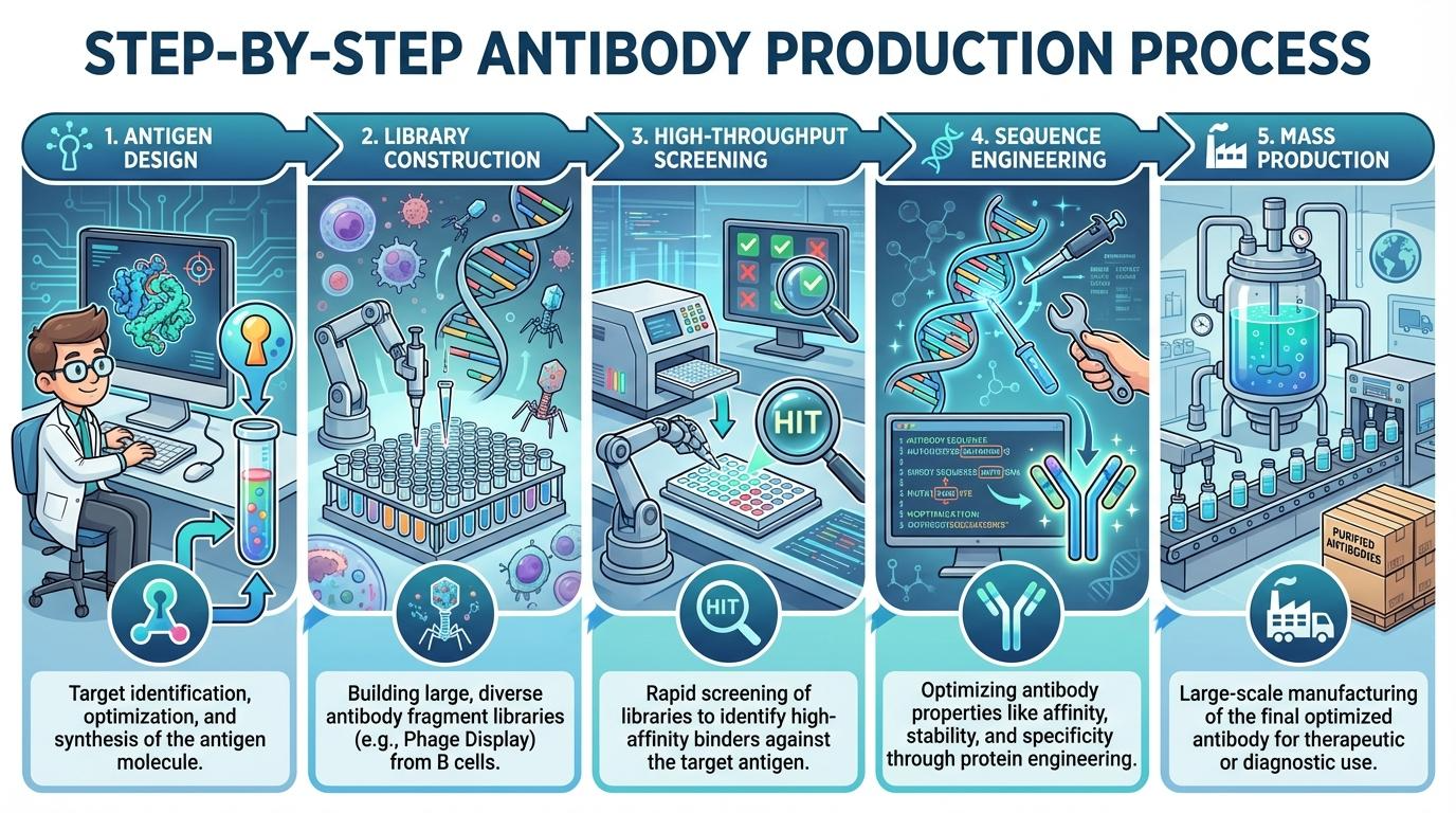 항체 제작 프로세스 인포그래픽