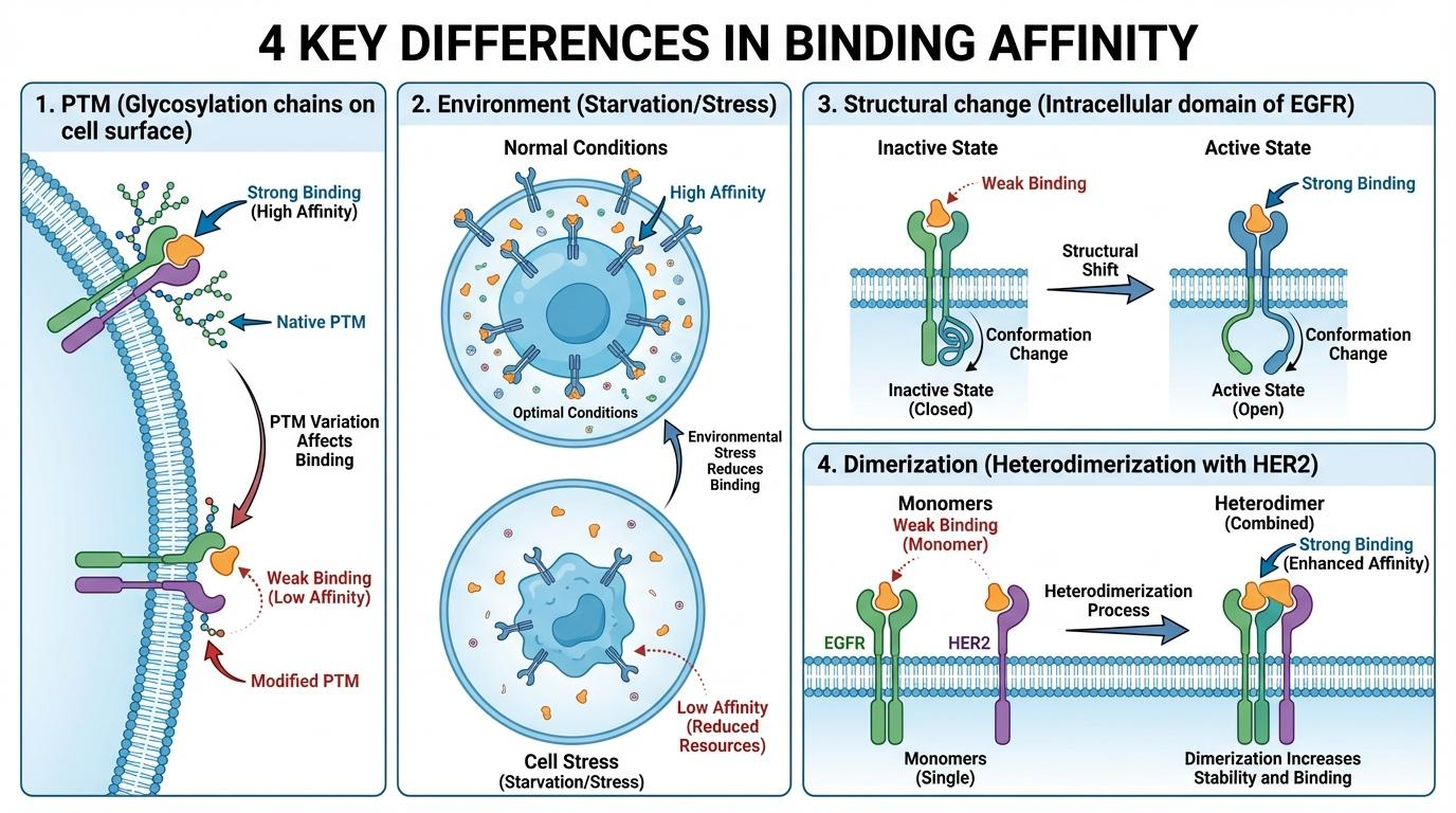세포표면과 재조합단백질 리셉터 구조 및 Binding Affinity 차이 비교