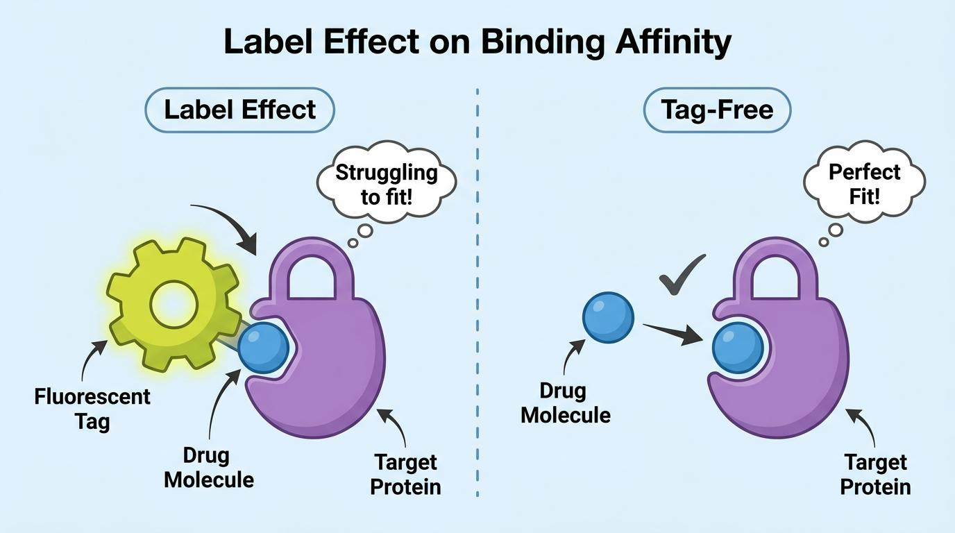 Label-free Binding Assay와 Label 기반 분석의 표지 효과 비교 인포그래픽