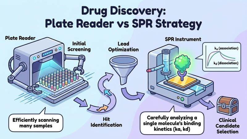Plate Reader와 SPR 결합친화도 스크리닝 워크플로우 비교