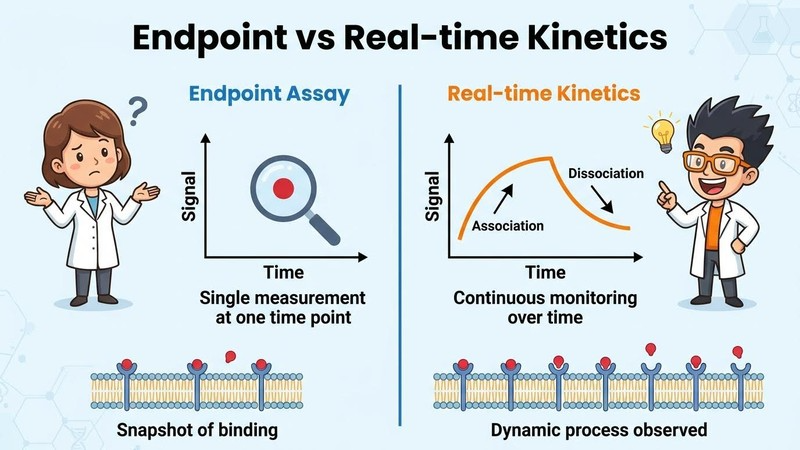 Endpoint Assay vs Real-time Kinetics 비교 인포그래픽