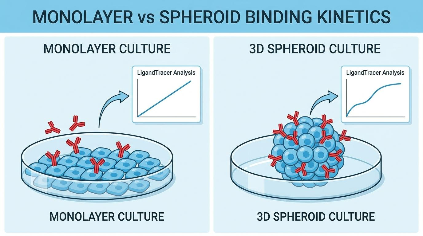 Monolayer vs 3D Spheroid Binding comparison