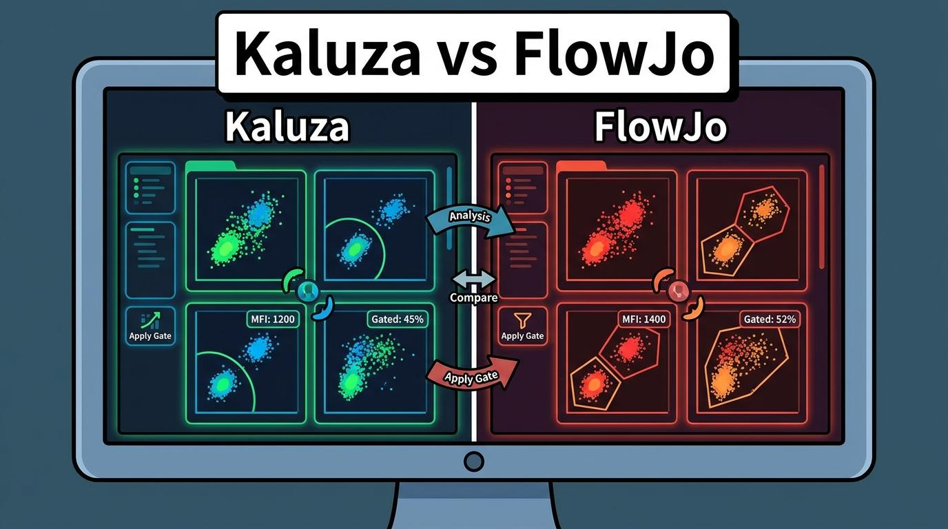Kaluza와 FlowJo 인터페이스 비교