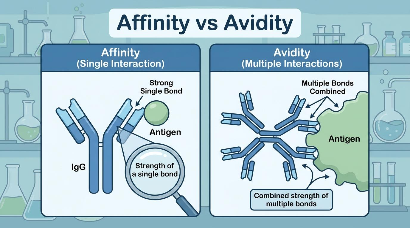 Affinity와 Avidity 차이를 보여주는 모식도