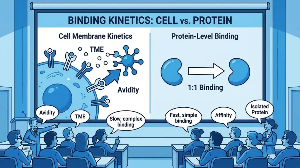 binding kinetics cell vs protein