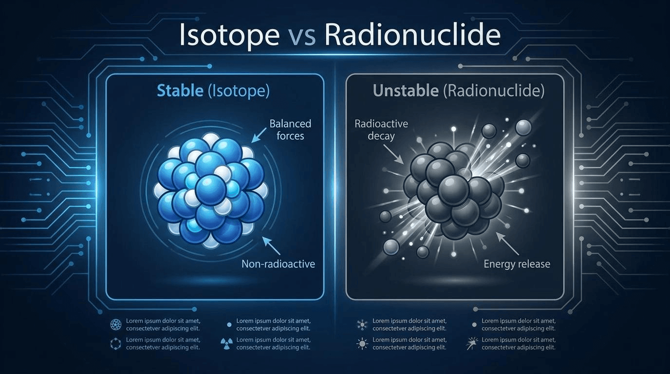 방사성동위원소 Radionuclide와 안정동위원소의 구조적 차이 비교