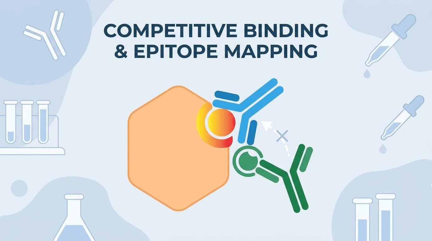 항체 에피토프 매핑과 competitive binding 원리를 설명하는 다이어그램